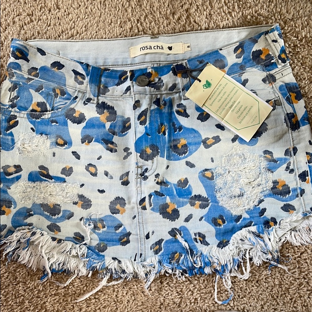 Rosa Chá Blue Leopard Print Denim Skirt